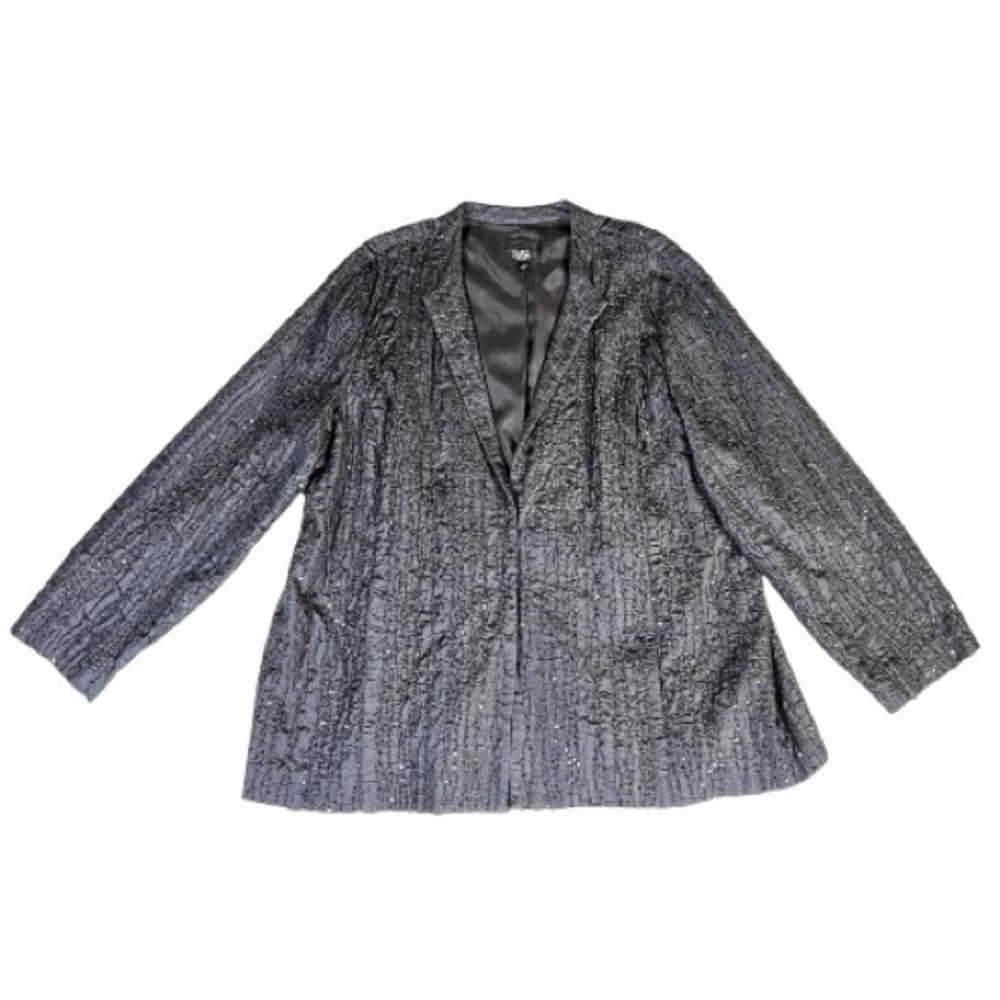 Eileen Fisher black silk  dressy formal blazer jacket with sequins woman 3X